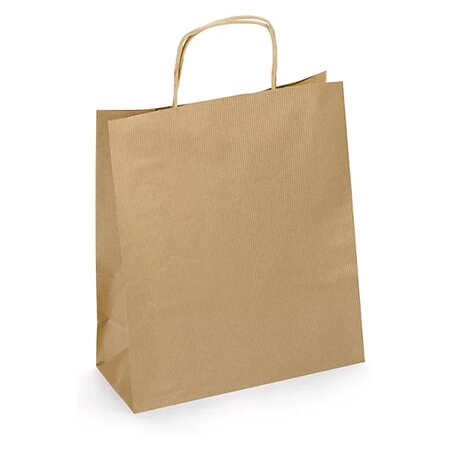 Sac kraft brun à poignées torsadées raja 24 x 32 x 8 cm (lot de 100)