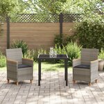 vidaXL Set de Dîner de Jardin 3 Pièces avec Coussins Gris Rattan Poly