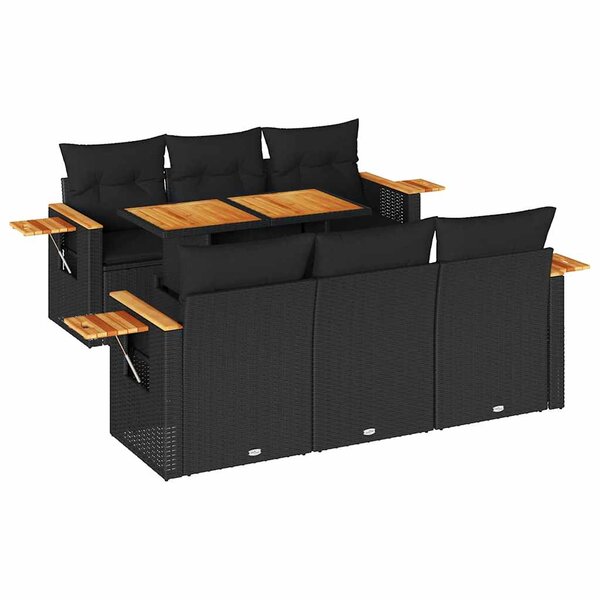 vidaXL Salon de jardin avec coussins 7 Pièces noir résine tressée acacia