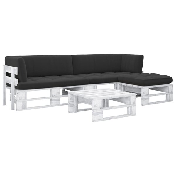 vidaXL Salon de jardin palette 4 Pièces et coussins Pin imprégné de blanc
