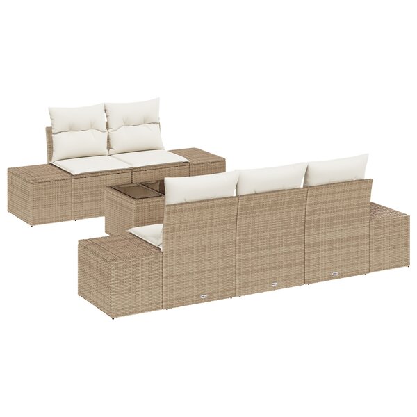 vidaXL Ensemble de Canapé de Jardin 6 pièces avec Coussins Beige Rattan