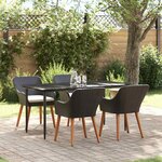 vidaXL Ensemble de salle à manger pour jardin 5 Pièces Noir polyrotin