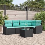 vidaXL Ensemble de Canapés avec coussin 6 Pièces Noir polyrotin