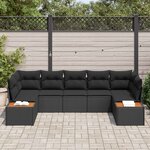 vidaXL Ensemble de canapé de jardin avec coussin 7 Pièces Noir Polyrotin