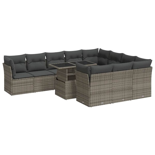 vidaXL Salon de jardin 11 Pièces avec coussins gris résine tressée