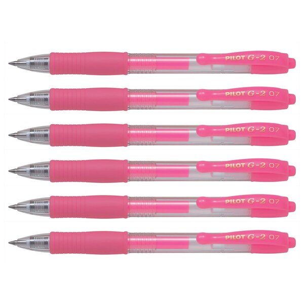 Stylo Roller Encre Gel G2 07 Pointe Moyenne Néon Rose x 6 PILOT