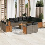 vidaXL Salon de jardin avec coussins 13 Pièces gris résine tressée