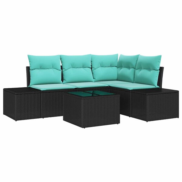 vidaXL Ensemble de canapé de jardin Noir et turquoise polyrotin
