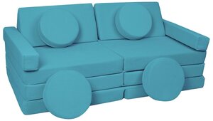 Canapé modulable enfant blocs de mousse avec volant turquoise