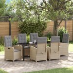 vidaXL Ensemble de Salle à Manger de Jardin 7 Pièces avec Coussins - Rattan Poly Beige