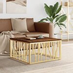 vidaXL Table basse doré acier inoxydable et bois massif récupération