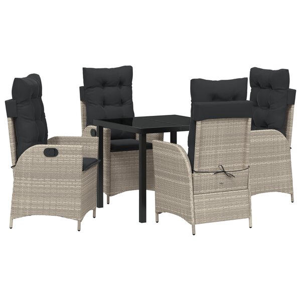 vidaXL Ensemble de Salle à Manger de Jardin de 5 Pièces avec Coussins Gris Clair Poly Rattan