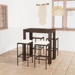 vidaXL Meuble de bar de jardin 5 Pièces et coussins Résine tressée Marron