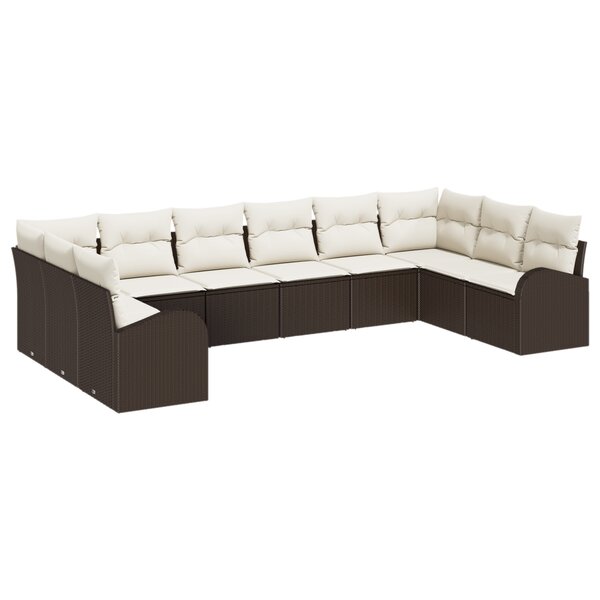 vidaXL Ensemble de canapé de jardin en 10 pièces avec coussins en poly rotin marron