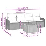 Ensemble de Canapé de Jardin 5 Pièces avec Coussins Gris Poly Rattan Acacia