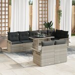 vidaXL Ensemble de Canapés de Jardin 9 Pièces avec Coussins Gris Clair Rattan