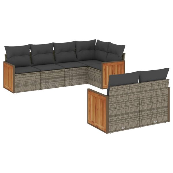 vidaXL Salon de jardin avec coussins 7 Pièces gris résine tressée