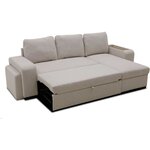 Canapé d'angle convertible réversible VALDO 3-4 places - Beige - Tablette avec USB - Coffre + Pouf - 247 x 143 x 86 cm