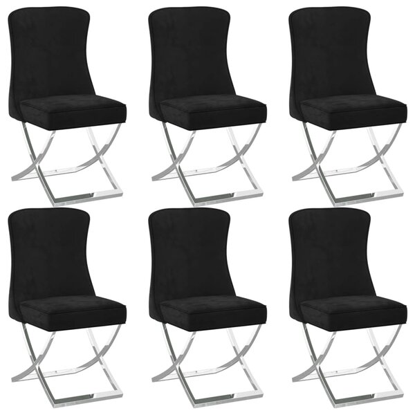 vidaXL Chaises à manger lot de 6 noir 53x52x98 cm velours et inox