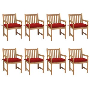 vidaXL Chaises de jardin lot de 8 avec coussins rouge Bois teck solide
