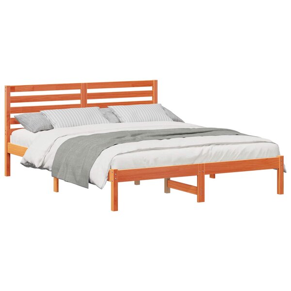 vidaXL Cadre de lit avec tête de lit Brun cire 150 x 200 cm Pin massif