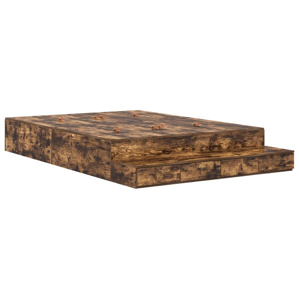 vidaXL Cadre de lit avec rangement Chêne fumé 140x200 cm