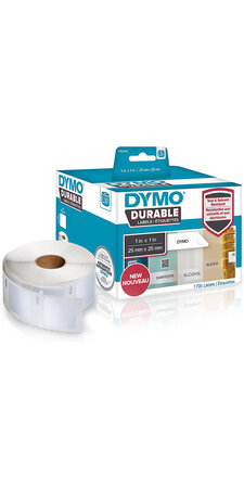 DYMO LabelWriter Boite de 2 rouleaux de 850 étiquettes resistantes carées multi-usages, 25mm x 25mm