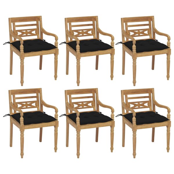 vidaXL Chaises Batavia avec coussins 6 Pièces Bois de teck solide