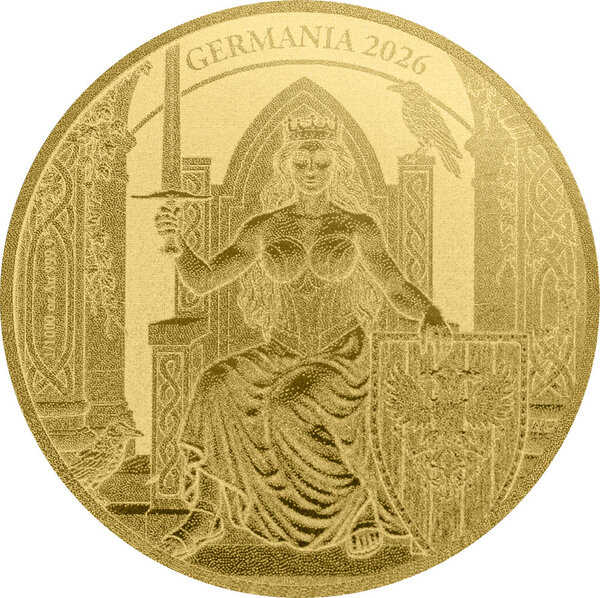 Monnaie GERMANIA Queen on the Throne 1/1000 Oz Or 1 Mark Germania 2026 (PRÉCOMMANDE)