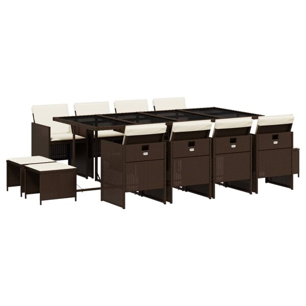 vidaXL Ensemble à manger de jardin avec coussins 13 Pièces marron rotin