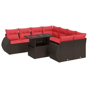 vidaXL Salon de jardin avec coussins 9Pièces marron résine tressée acacia