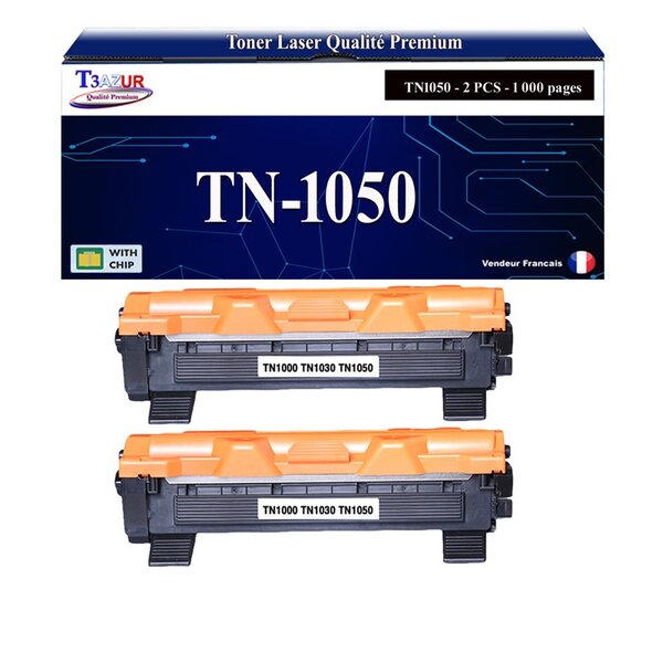 T3AZUR - 2x Toners compatibles avec Brother TN1050 pour Brother HL1110  HL1112  HL1210W  HL1212W - 1 000 pages
