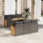 vidaXL Salon de jardin avec coussins 7 Pièces gris résine tressée acacia