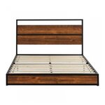 Lit double 140x200 bois brun metal noir