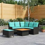 vidaXL Ensembles de meubles 5 Pièces Noir et turquoise Rotin PE