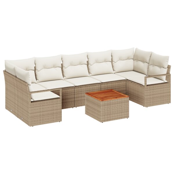 vidaXL Canapé de jardin 8 pièces avec coussins beiges en poly rotin et acacia
