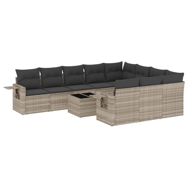 vidaXL Salon de jardin 11 Pièces avec coussins gris clair résine tressée