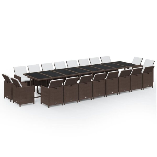 vidaXL Ensemble à dîner de jardin coussins 21Pièces Marron Résine tressée