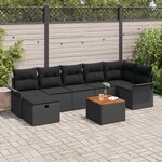 vidaXL Ensemble de canapé de jardin avec coussin 8 Pièces Noir Poly rotin