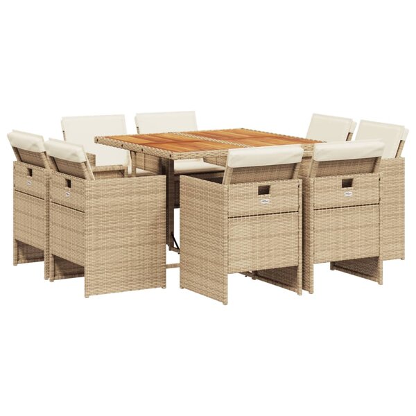 vidaXL Ensemble à manger de jardin et coussins 9 Pièces beige Poly rotin