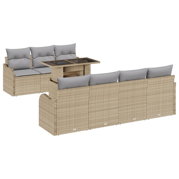 vidaXL Canapé de jardin 8 pièces avec coussins en poly rattan beige
