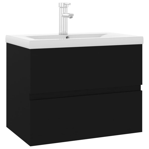 vidaXL Armoire d'évier avec lavabo intégré noir bois d'ingénierie
