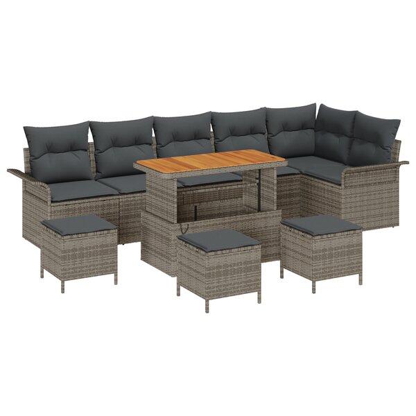Ensemble de canapé de jardin de 10 pièces avec coussins Gris Poly Rotin Acacia vidaXL