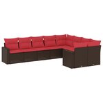 vidaXL Salon de jardin avec coussins 9 Pièces marron résine tressée