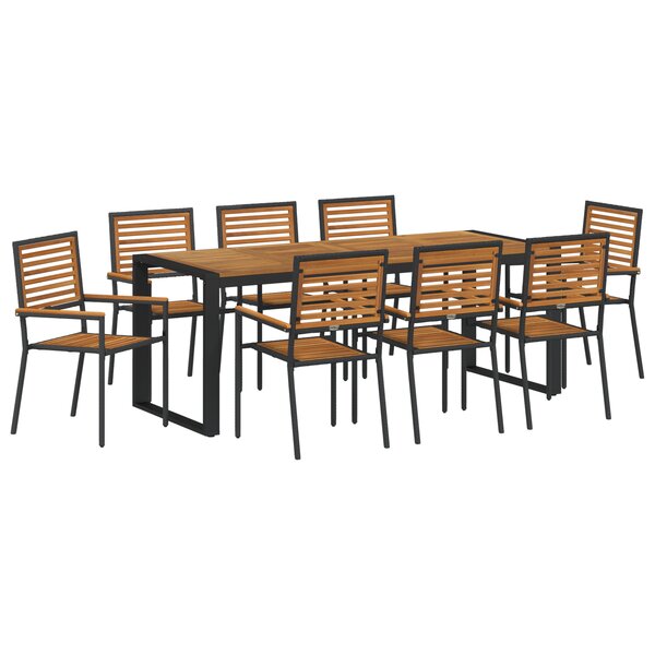 Ensemble de Salle à Manger de Jardin 9 Pièces en Poly Rattan Noir Acacia vidaXL