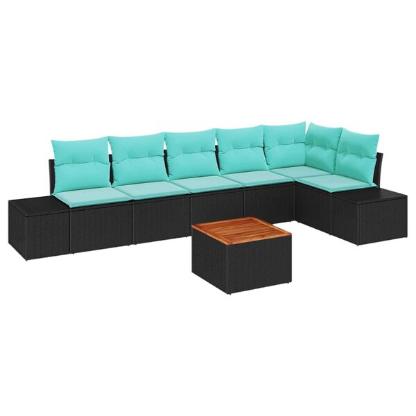 vidaXL Ensemble de canapé de jardin 7 Pièces Noir et turquoise