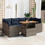 vidaXL Salon de jardin avec coussins 7 Pièces gris résine tressée