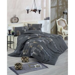 Parure de lit - housse de couette 220 x 240 + 2 taies d'oreiller 60 x 60 65 coton- Anthracite