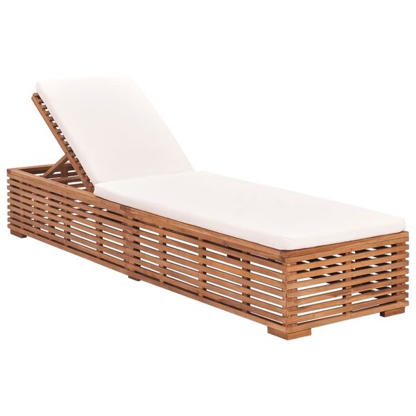 vidaXL Chaise longue avec coussin crème Bois de teck solide