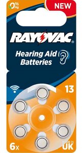 Blister lot 6 piles bouton aides auditives 'acoustic' 1,4 volt HA13/V13 PR48 RAYOVAC